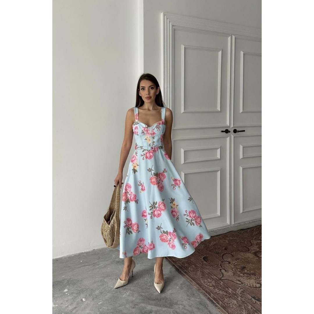 Bebe Mavi İnce Kemer Detaylı Elbise - 156663 Bebe Mavi İnce Kemer Detaylı Elbise - 156663