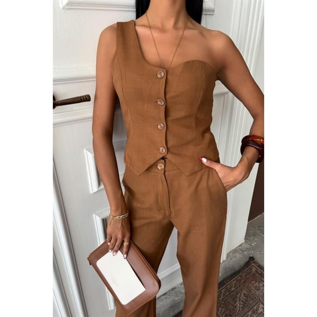 Tek Omuz Büstiyer Plazzo Pantolon Viscon Takım 10159 159275 Tek Omuz Büstiyer Plazzo Pantolon Viscon Takım 10159 159275