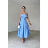 Mavi Beli Kemerli Pileli Elbise - 153842 Mavi Beli Kemerli Pileli Elbise - 153842