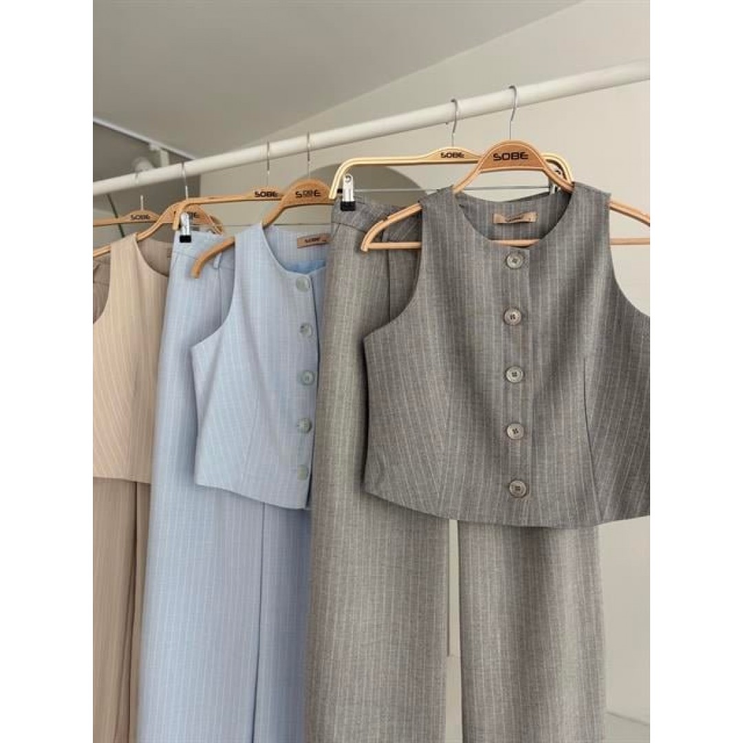 Yelek Plazzo Pantolon Çizgili Flamlı Poliviscon Takım 10178 159410 Yelek Plazzo Pantolon Çizgili Flamlı Poliviscon Takım 10178 159410