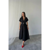 ÖNDEN DÜĞMELİ CRUSHLI MODAL ELBİSE - Siyah - 159991