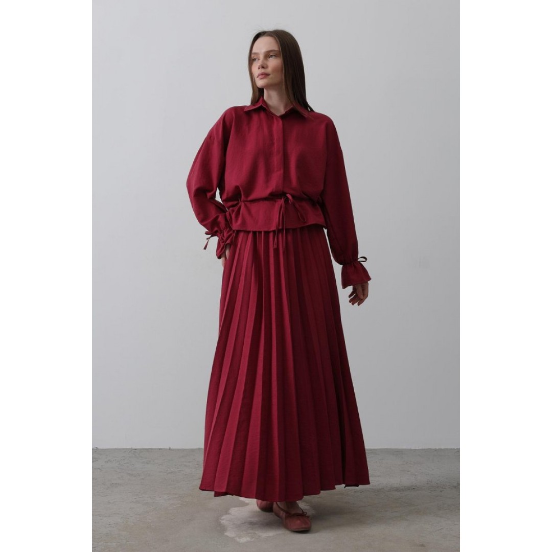Bel Detaylı Bluz Pileli Etek - Bordo 152345 Bel Detaylı Bluz Pileli Etek - Bordo 152345