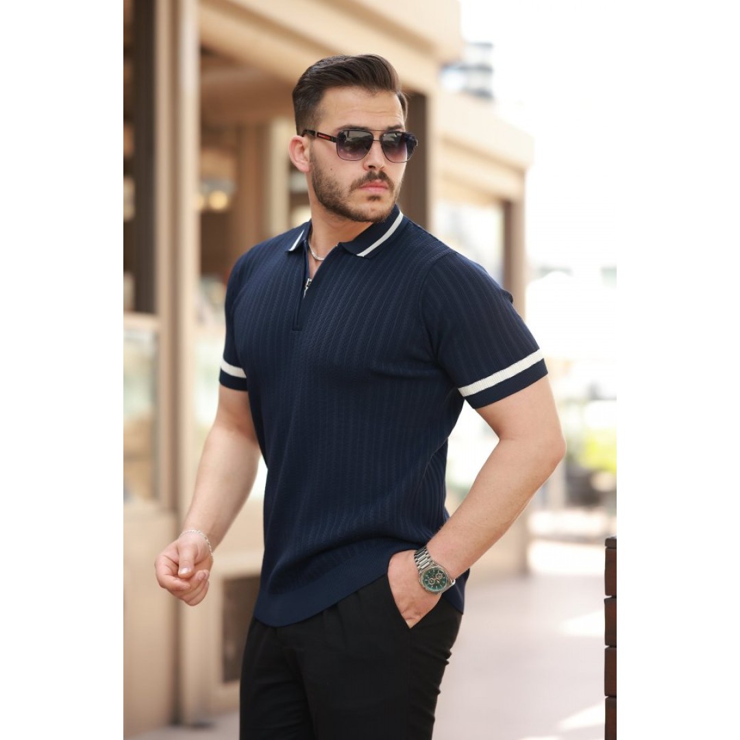 Erkek Yaka Ve Kolları çizgi Detaylı Fermuarlı Kısa Kollu T-shirt 162308 Erkek Yaka Ve Kolları çizgi Detaylı Fermuarlı Kısa Kollu T-shirt 162308