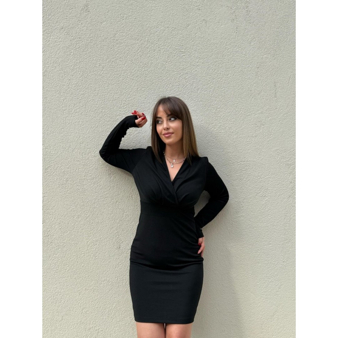 Kadın Uzun Kollu Kruvaze Yaka Krep Mini Boy Elbise - 135254 Kadın Uzun Kollu Kruvaze Yaka Krep Mini Boy Elbise - 135254