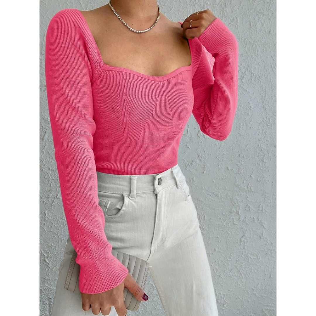 Kadın Pembe Dekolteli Kare Yaka Triko Bluz 2042 - 131994 Kadın Pembe Dekolteli Kare Yaka Triko Bluz 2042 - 131994