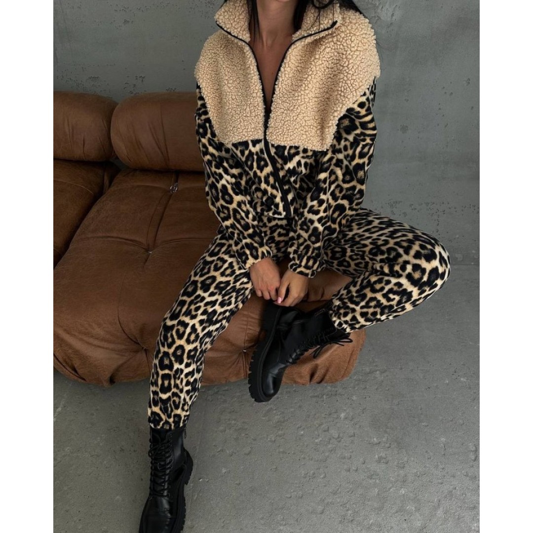 Kadın 3 Iplik Kumaş Leopar Desenli Ikili Takım 132978