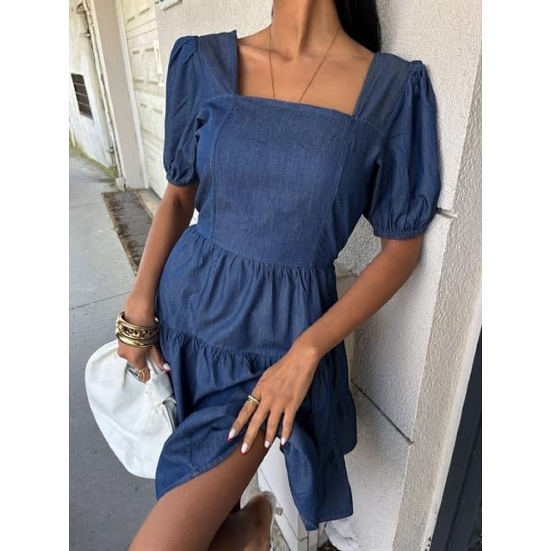 Kare Yakalı Ve Gipe Detaylı Tensel Elbise 2883 - 159426 Kare Yakalı Ve Gipe Detaylı Tensel Elbise 2883 - 159426