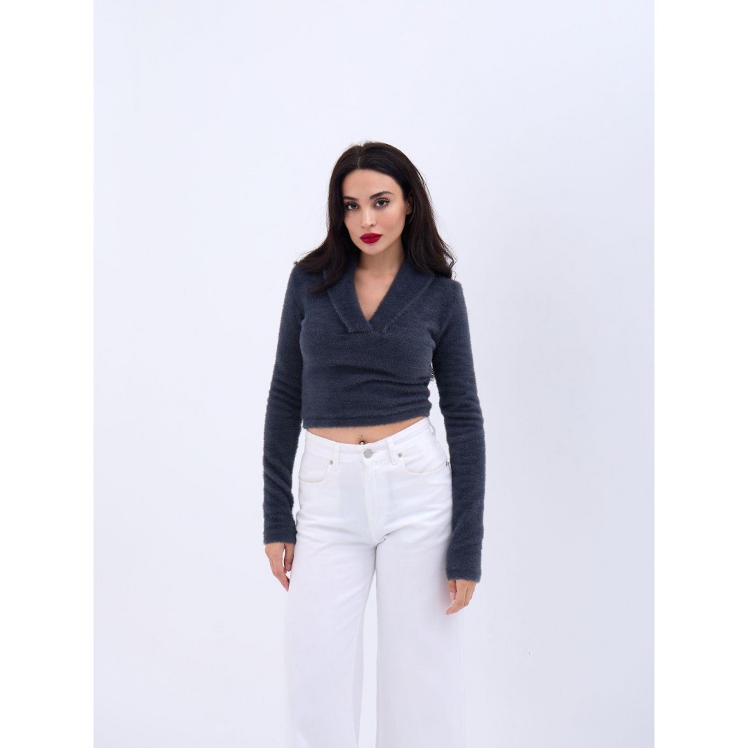 42531 TRİKO SİMLİ YAKALI CROP-ANTRASİT 144093 42531 TRİKO SİMLİ YAKALI CROP-ANTRASİT 144093