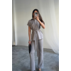 ÇİZGİLİ POLYVİSKON BLUZ - PANTOLON TAKIM - Gri 159630 ÇİZGİLİ POLYVİSKON BLUZ - PANTOLON TAKIM - Gri 159630