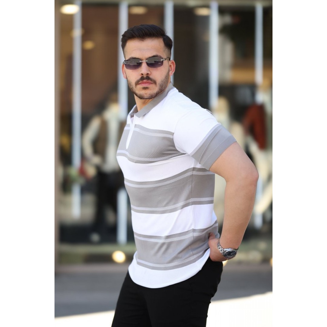 Erkek Yakalı Fermuarlı çift Renk Kısa Kollu T-shirt 161246 Erkek Yakalı Fermuarlı çift Renk Kısa Kollu T-shirt 161246