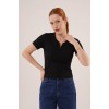 Kısa Kollu Yaka Detaylı Kaşkorse Siyah Bluz 149609 Kısa Kollu Yaka Detaylı Kaşkorse Siyah Bluz 149609