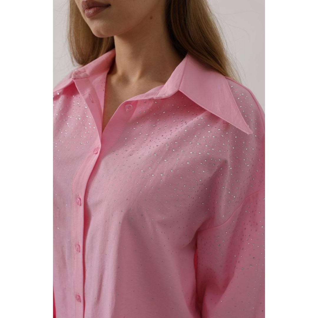 Taşlı Sivri Yaka Gömlek - Pembe 162838 Taşlı Sivri Yaka Gömlek - Pembe 162838