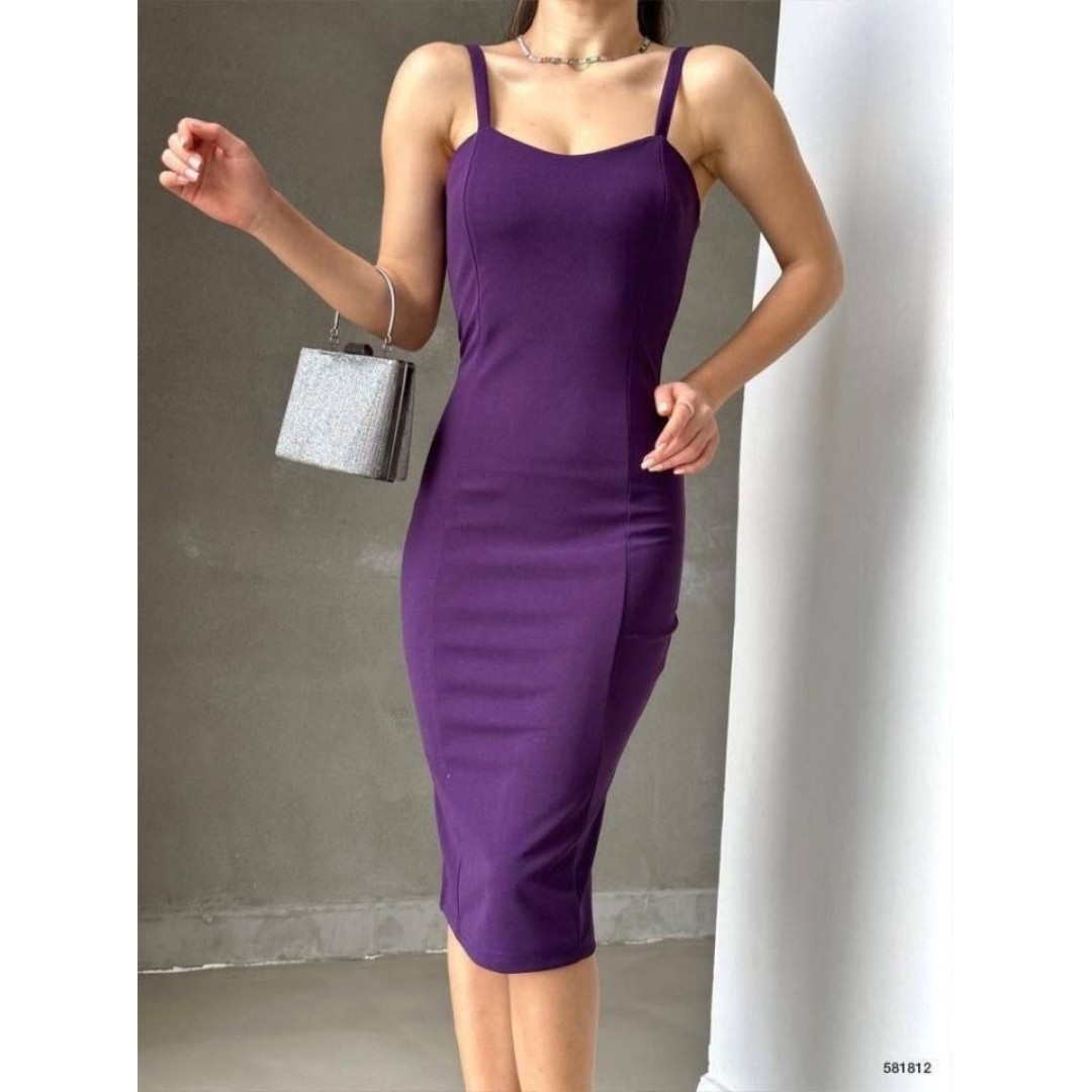 Kadın Dalgıç Krep Kumaş Askılı Midi Boy Elbise - 159930