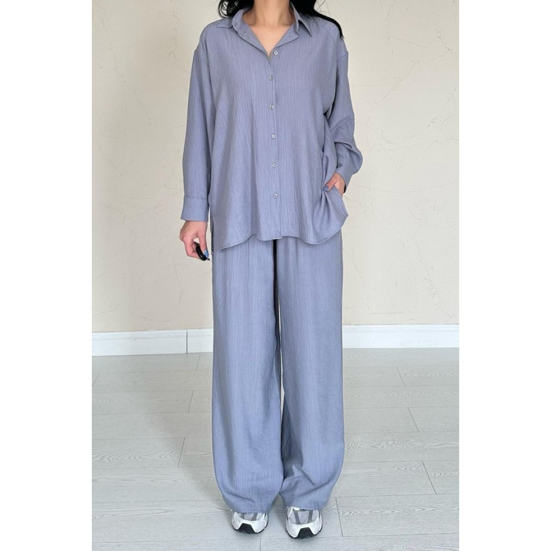 Gri Alice Gömlek Ve Bol Kesim Pantolon Takım 154840 Gri Alice Gömlek Ve Bol Kesim Pantolon Takım 154840