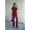 ÇİZGİLİ POLYVİSKON BLUZ - PANTOLON TAKIM - Bordo 159631