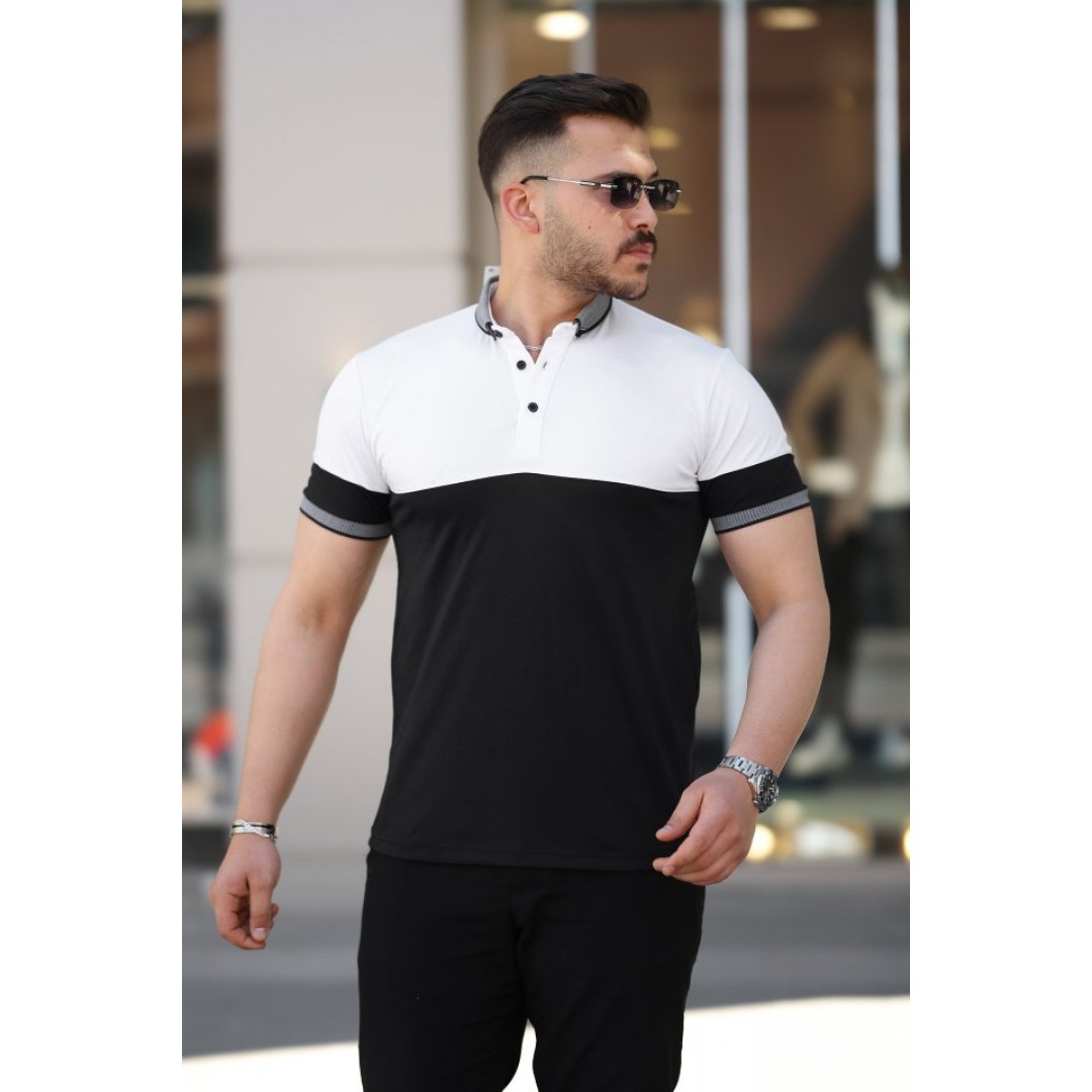 Erkek Yakalı çift Renk Kısa Kollu T-shirt