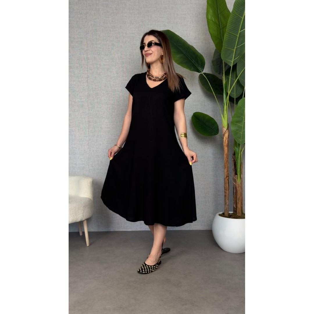 Kadın Kısa Kollu V Yaka Salaş Maxi Boy Elbise 162487 Kadın Kısa Kollu V Yaka Salaş Maxi Boy Elbise 162487