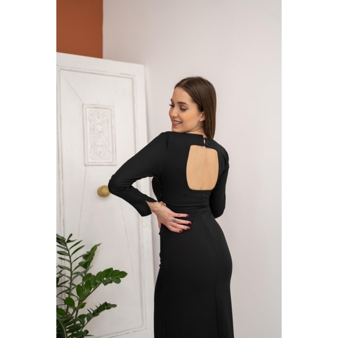 Siyah Yırtmaçlı Krep Elbise - 149926 Siyah Yırtmaçlı Krep Elbise - 149926