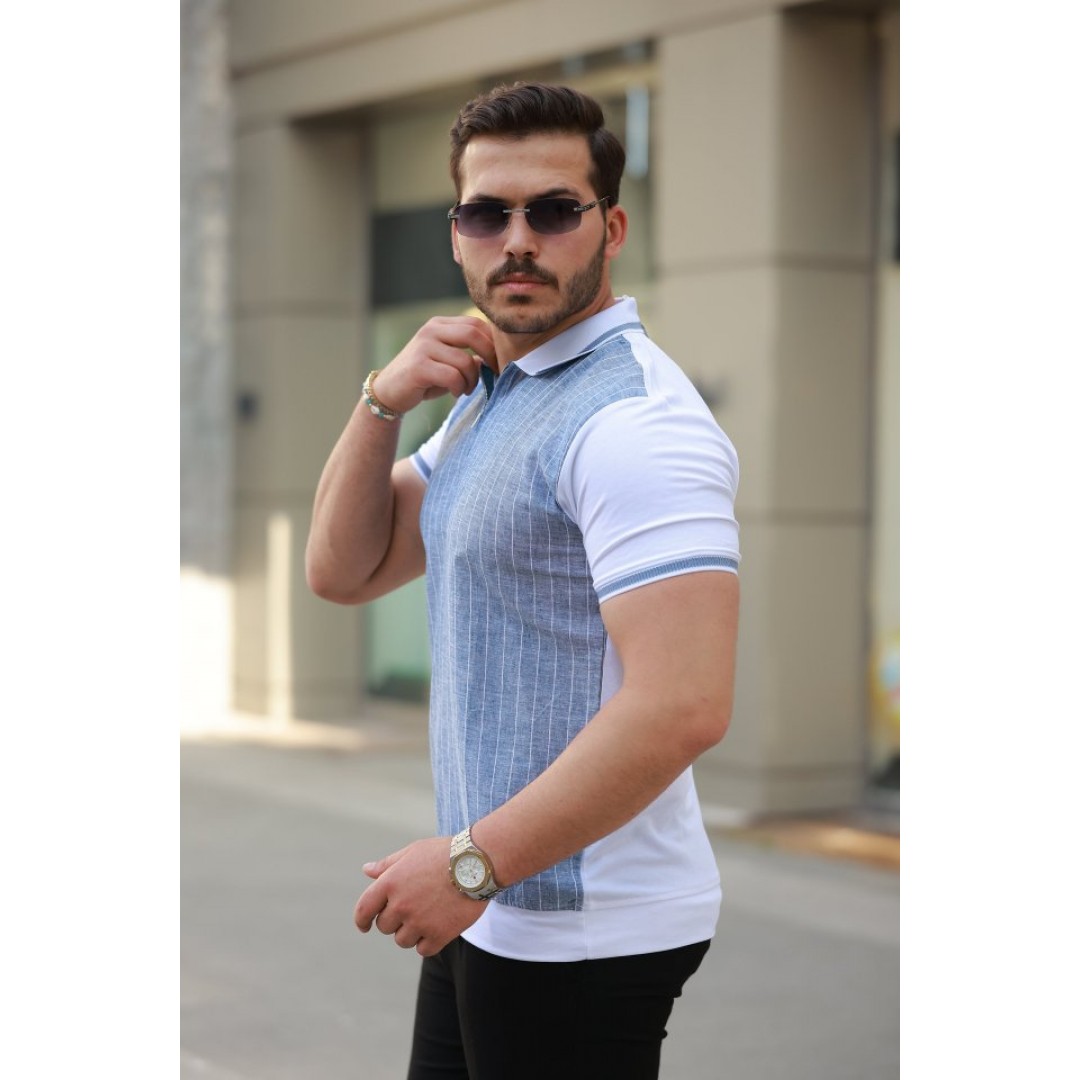 Erkek Fermuar Yakalı çizgili Kısa Kollu Tişört 163458 Erkek Fermuar Yakalı çizgili Kısa Kollu Tişört 163458