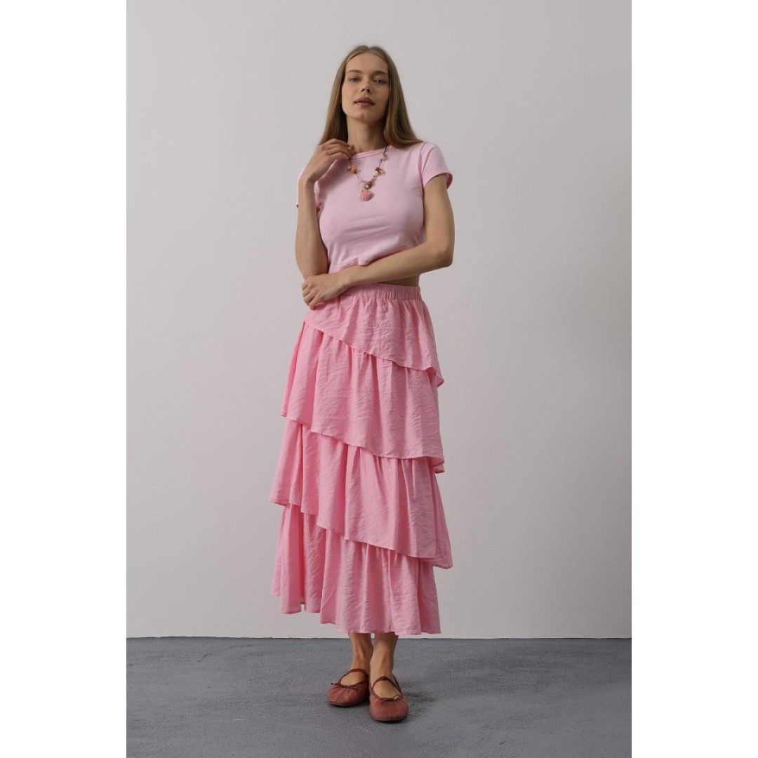 Katlı Kesim Uzun Etek - Pembe 162841