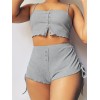 Kadın Ip Askılı Crop Bluz Ve Yanlardan Büzgülü Ikili Kaşkorse Short Takım 113893 Kadın Ip Askılı Crop Bluz Ve Yanlardan Büzgülü Ikili Kaşkorse Short Takım 113893
