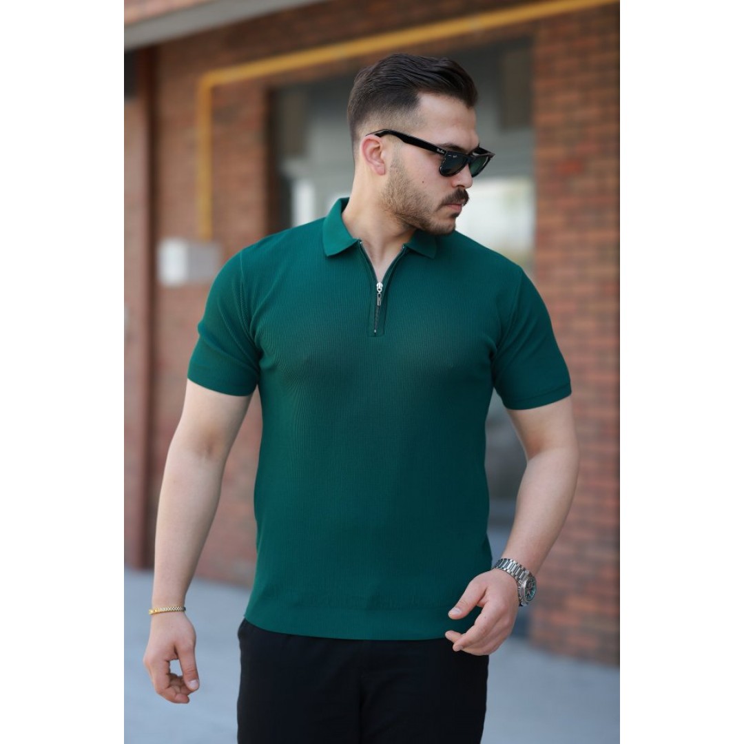 Erkek Fermuarlı Yakalı Kısa Kollu Tshirt