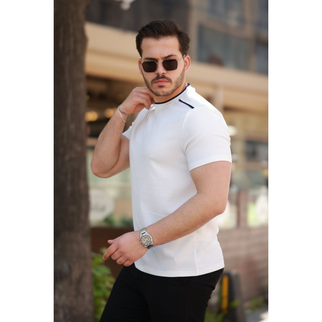 Erkek Omuzlar çizgi Detaylı Kısa Kollu T-shirt - 160097 Erkek Omuzlar çizgi Detaylı Kısa Kollu T-shirt - 160097