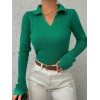 Kadın Yeşil Polo Yaka Parmak Detay Triko Bluz 2047 135562 Kadın Yeşil Polo Yaka Parmak Detay Triko Bluz 2047 135562