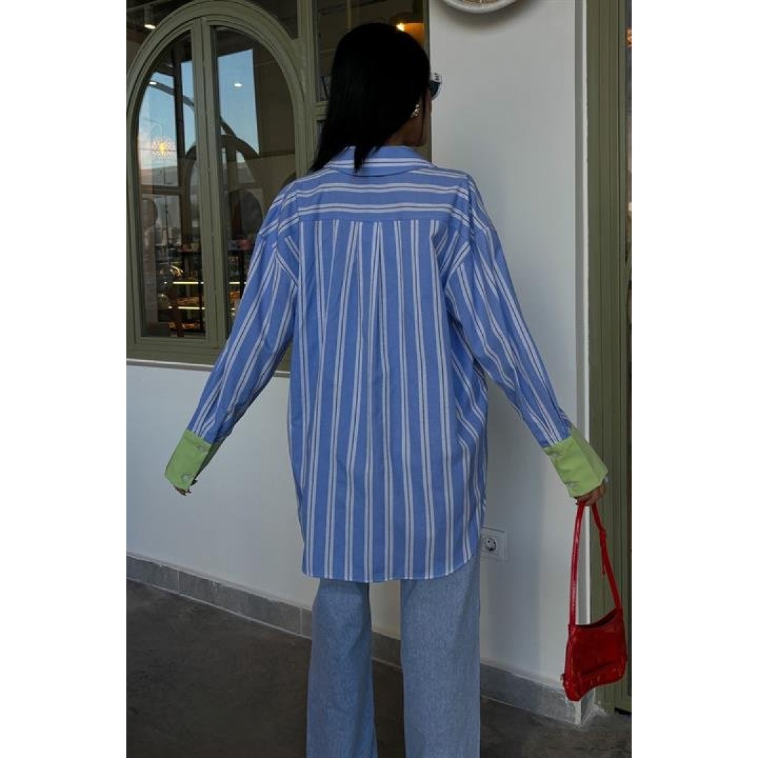 Kolu Manşet Detay Çizgili Oversize Gömlek 3405 158545 Kolu Manşet Detay Çizgili Oversize Gömlek 3405 158545