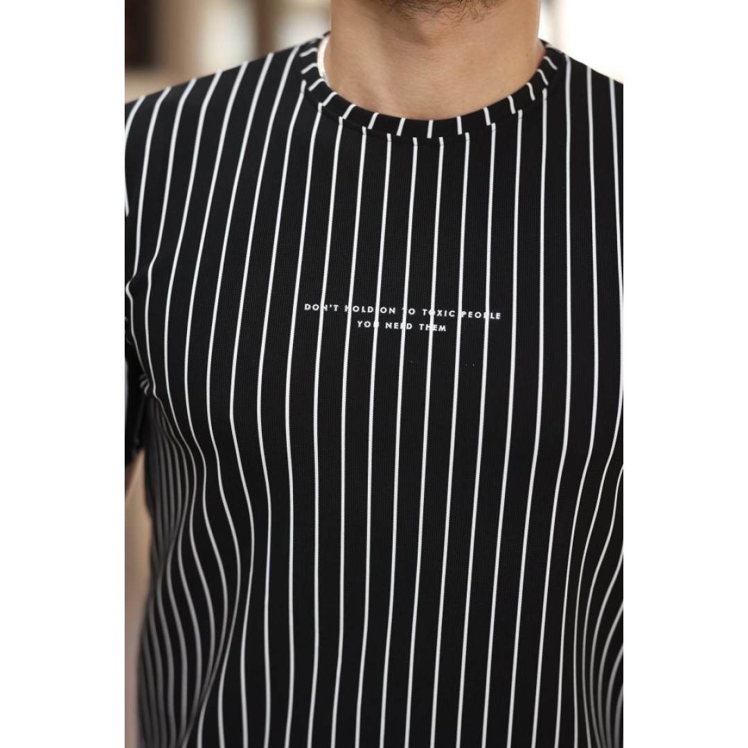 Erkek Dikey çizgili Ottoman Kumaş Kısa Kollu T-shirt 162322