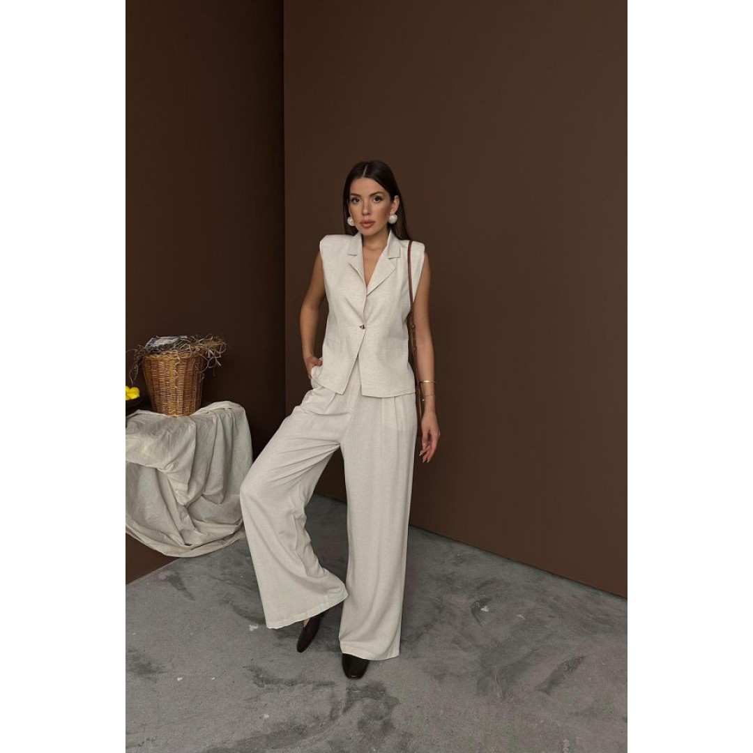 Bej Keten Yelek Pantolon Takım 159638 Bej Keten Yelek Pantolon Takım 159638