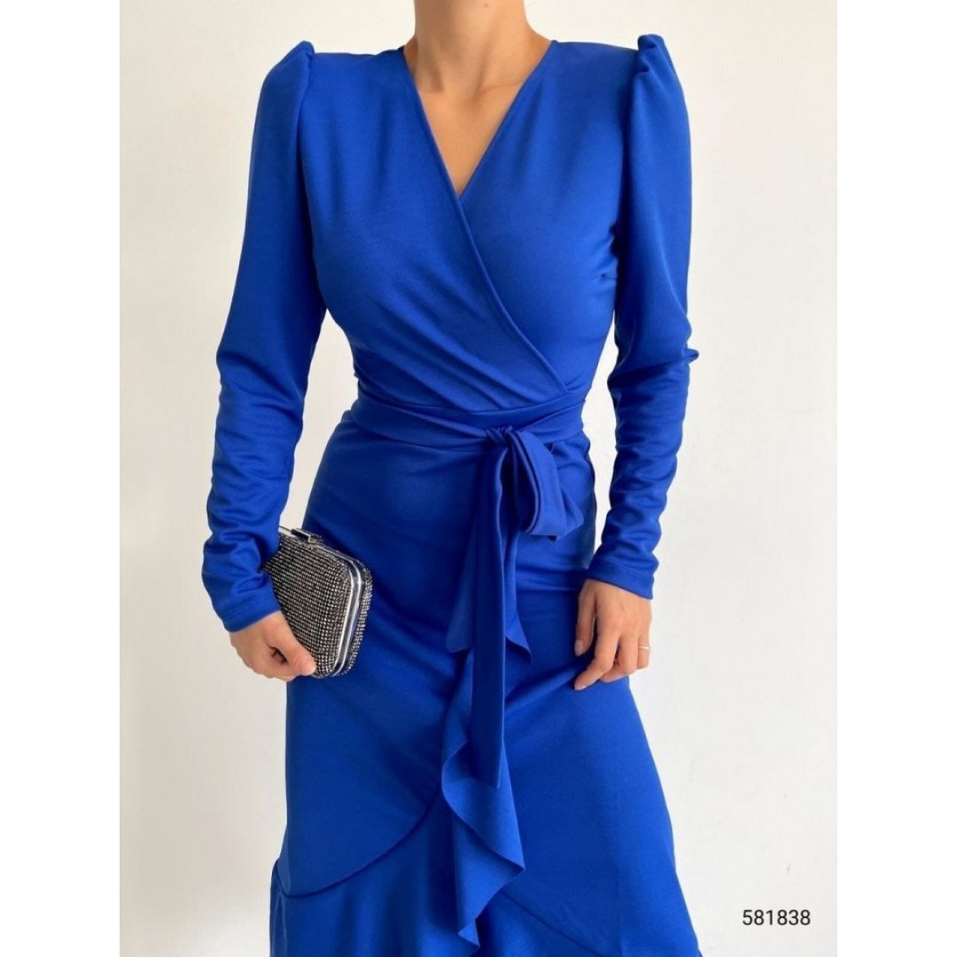 Krep Kumaş Midi Boy Kuşaklı Uzunkol Elbise - 42670 Krep Kumaş Midi Boy Kuşaklı Uzunkol Elbise - 42670