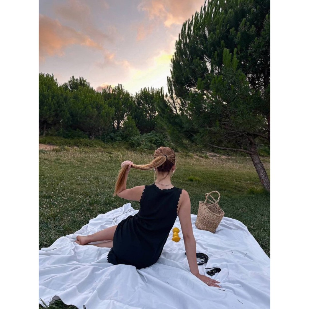 Kadın Keten Kumaş Kolsuz Mini Boy Elbise 163524