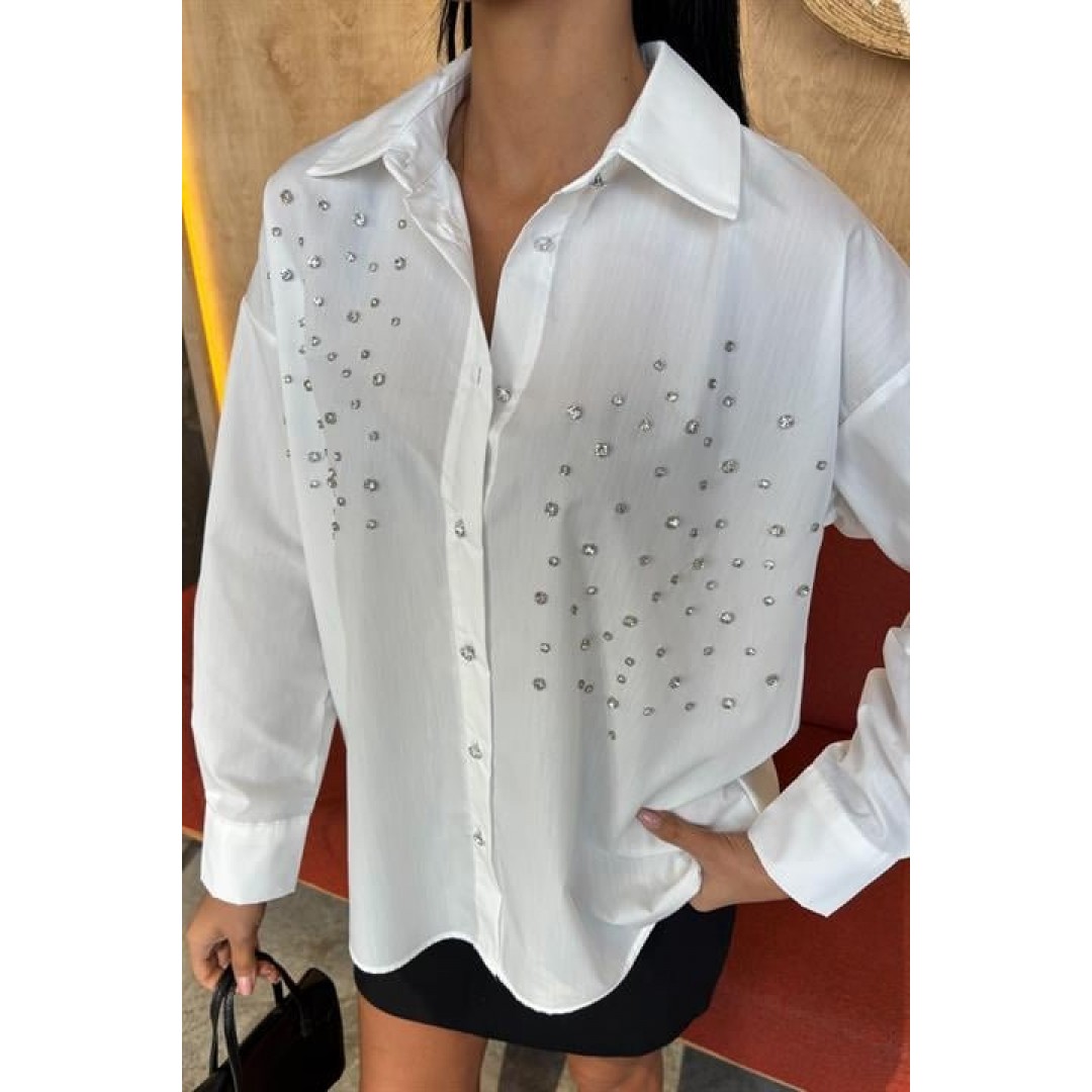 Kristal Taş Çakımlı Poplin Gömlek 3413 158520 Kristal Taş Çakımlı Poplin Gömlek 3413 158520