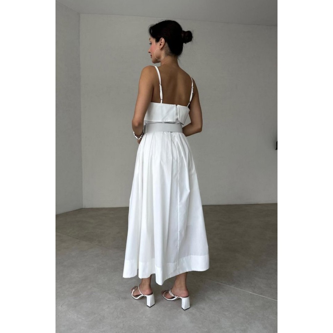 Beyaz Beli Kemerli Pileli Elbise - 153839 Beyaz Beli Kemerli Pileli Elbise - 153839