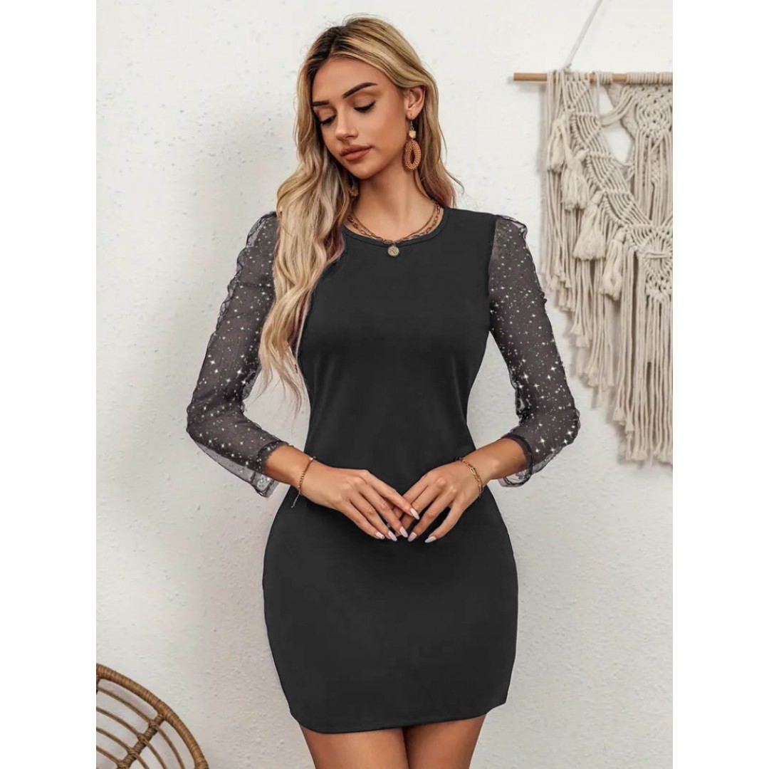 Kadın Bisiklet Yaka Kol Tül Detay Dalgıç Mini Boy Elbise - 135383 Kadın Bisiklet Yaka Kol Tül Detay Dalgıç Mini Boy Elbise - 135383