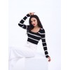 42221 TRİKO ÇİZGİLİ FİTİLLİ CROP-SİYAH-EKRU 144105