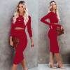 Kadın Uzun Kollu Bisiklet Yaka Bel Dekolteli Krep Midi Boy Elbise - 134318 Kadın Uzun Kollu Bisiklet Yaka Bel Dekolteli Krep Midi Boy Elbise - 134318