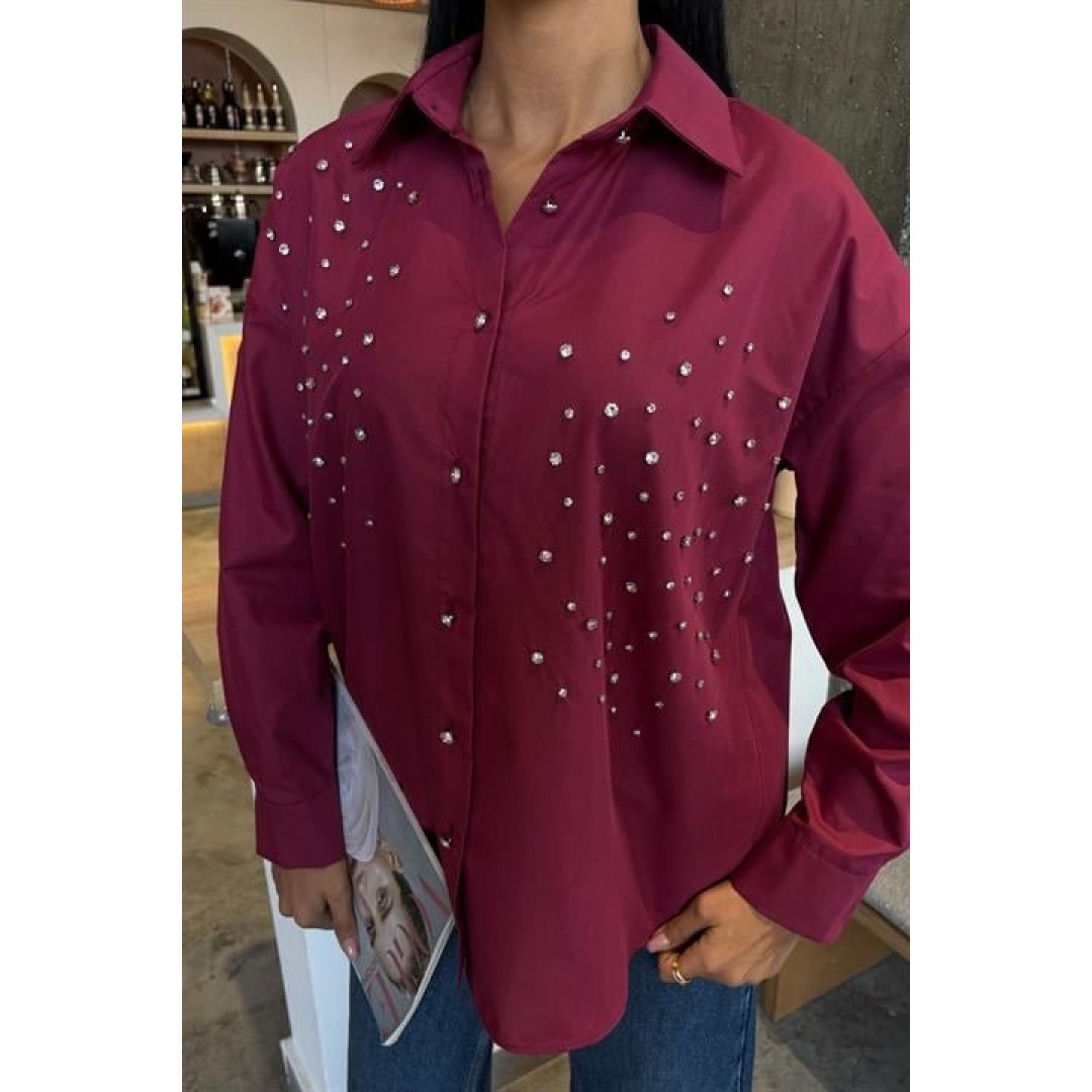 Kristal Taş Çakımlı Poplin Gömlek 3413 158516 Kristal Taş Çakımlı Poplin Gömlek 3413 158516
