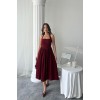 Bordo Boyundan Bağlamalı Keten Elbise - 160730 Bordo Boyundan Bağlamalı Keten Elbise - 160730