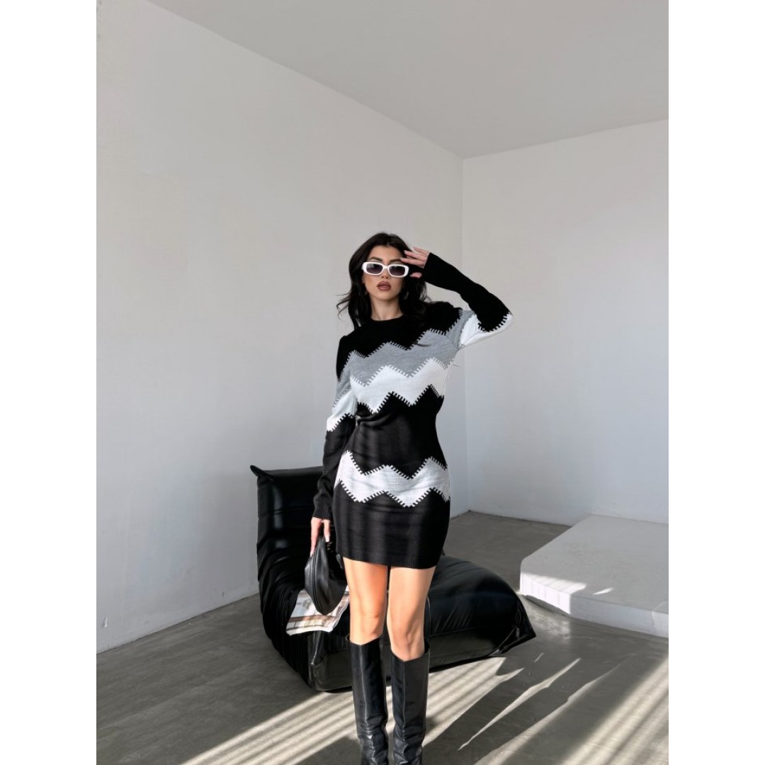Kadın Uzun Kollu Zigzag Desen Triko Elbise 135121 Kadın Uzun Kollu Zigzag Desen Triko Elbise 135121