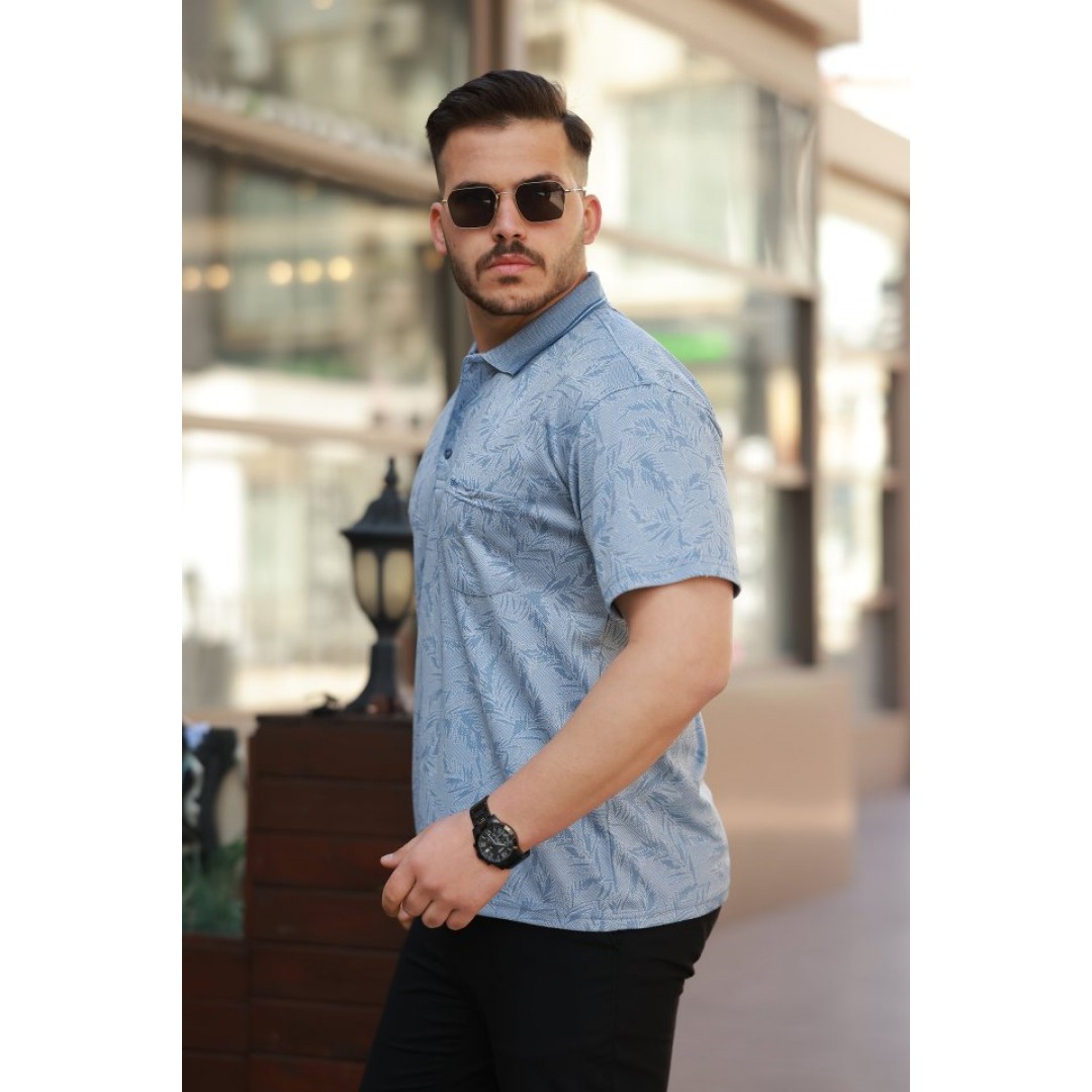 Erkek Yakalı Jakar Baskılı Kısa Kollu T-shirt 160892
