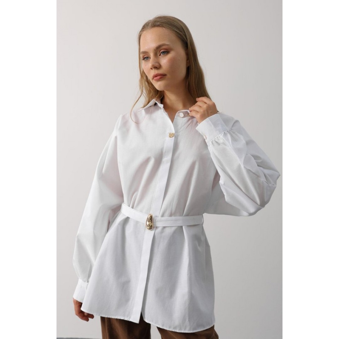 Kuşak Detaylı Tunik Gömlek - Beyaz 163714 Kuşak Detaylı Tunik Gömlek - Beyaz 163714