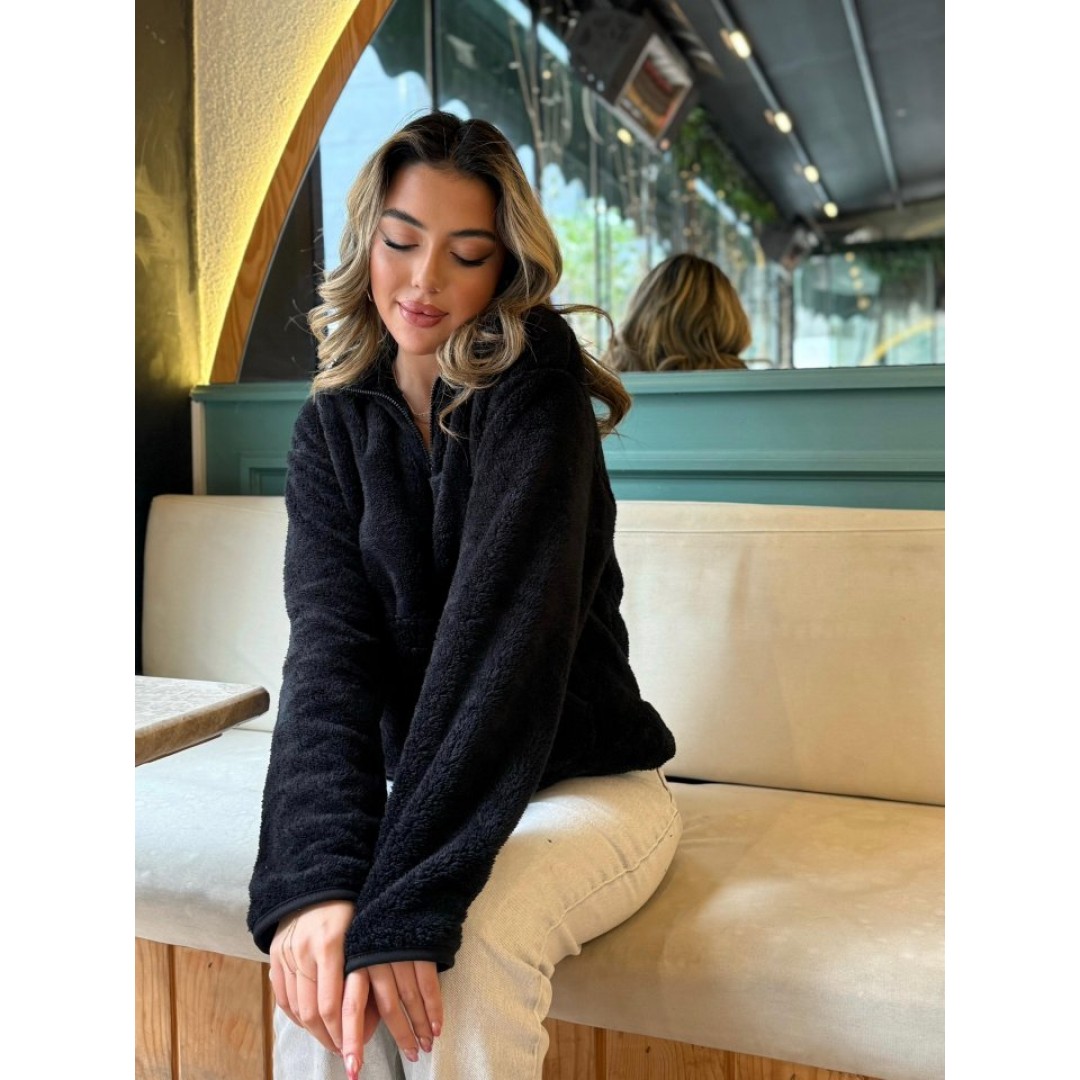 Kadın Uzun Kollu önden Fermuarlı Cepli Peluş Sweat - 136255 Kadın Uzun Kollu önden Fermuarlı Cepli Peluş Sweat - 136255
