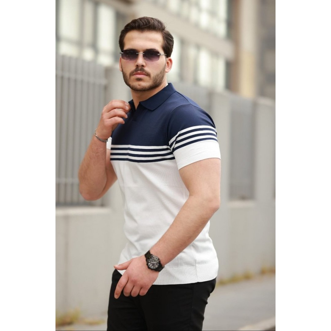 Erkek Yakalı Parça Renk Kısa Kollu T-shirt 160704