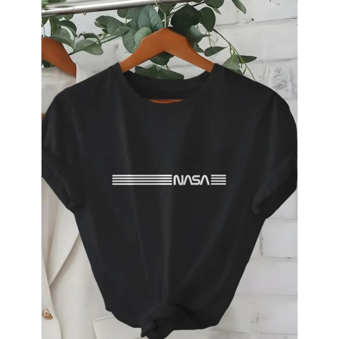 Erkek Kısa Kollu NASA Baskı Bisiklet Yaka T-shirt 158212