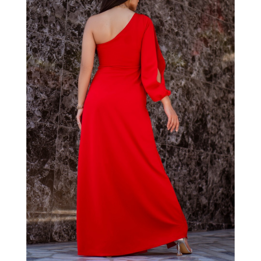 Tek Omuz Açık Derin Yırtmaçlı Krep Tam Boy Elbise - 127188 Tek Omuz Açık Derin Yırtmaçlı Krep Tam Boy Elbise - 127188