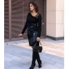 Kadın Uzun Kollu Asimetrik Yaka Süet Ve Deri Mini Boy Elbise - 154265 Kadın Uzun Kollu Asimetrik Yaka Süet Ve Deri Mini Boy Elbise - 154265