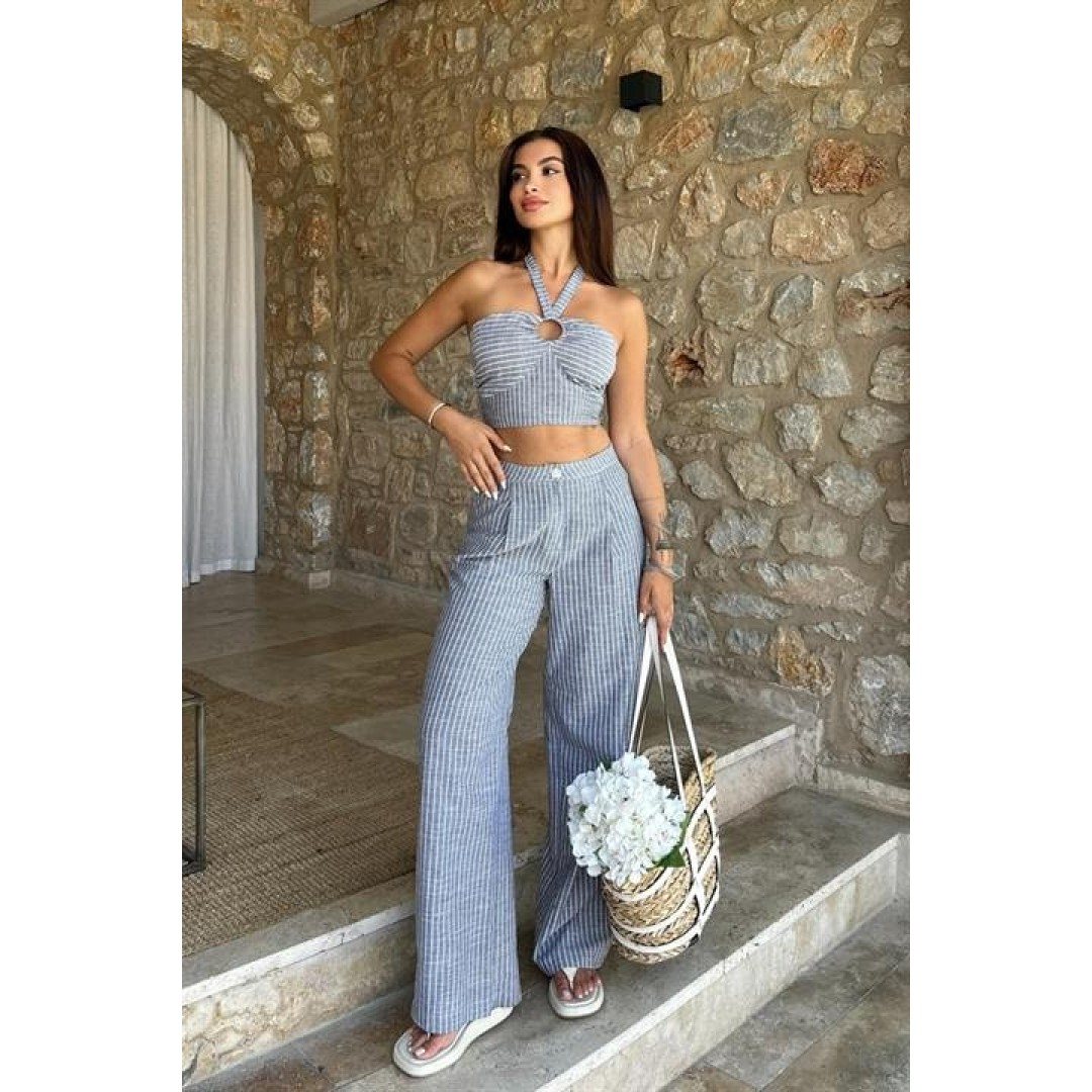 Vesna Keten Çizgili Crop Takım 9806-0025 155149 Vesna Keten Çizgili Crop Takım 9806-0025 155149