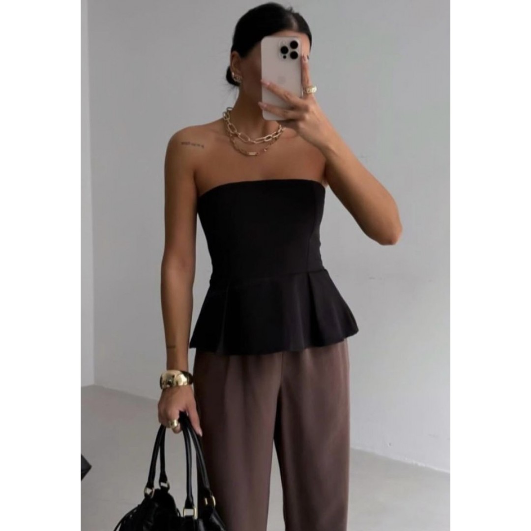 Pileli Straplez Bluz - 154115 Pileli Straplez Bluz - 154115